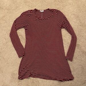 Pinc Burgundy and White Striped Long-Sleeve Tunic